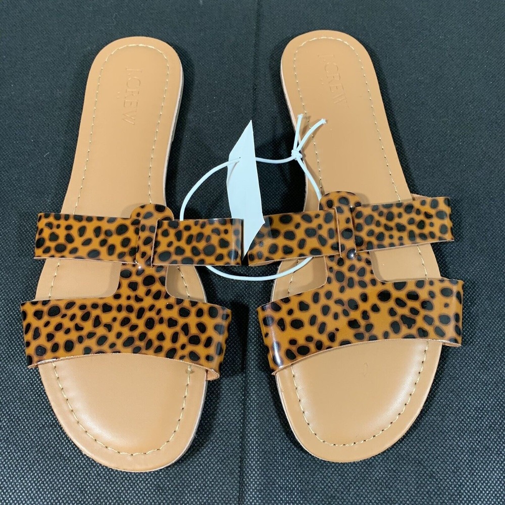 J. Crew Size 7 Sandals Animal Print Flat Slide Slip on Shoes NWT